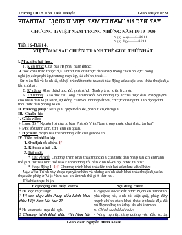Giáo án môn Lịch sử lớp 9 - Trường THCS Tôn Thất Thuyết - Tiết 16 - Bài 14: Việt Nam sau chiến tranh thế giới thứ nhất