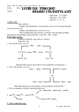 Bài giảng Tiết 8 - Bài 5: Luyện tập : Tính chất tuần 4 hoá học của oxit và axit