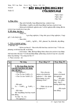 Bài giảng Tuần 12 - Tiết 24 - Bài 17: Dãy hoạt động hoá học của kim loại