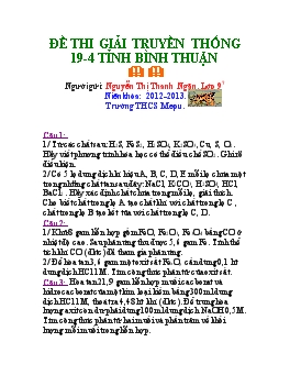 Đề thi giải truyền thống 19 - 4 tỉnh Bình Thuận