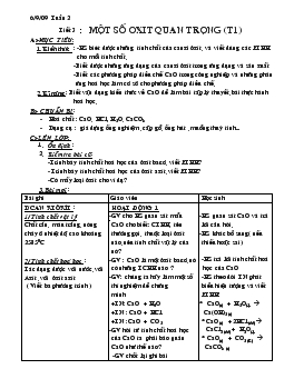 Giáo án Hóa học lớp 9 - Thúc Đào - Tiết 3 : Một Số Oxit Quan Trọng (tiết 1)