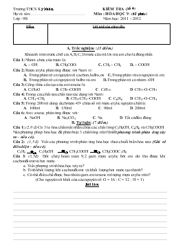 Kiểm tra (đề 4) môn: Hóa học 9 Trường THCS Kỳ Xuân