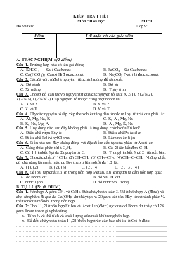 Bài giảng Đề 1 Kiểm tra 1 tiết môn : hoá học