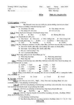 Bài giảng Kiểm tra 1 tiết Môn: Hoá học Trường THCS Long Thuận (tiếp)