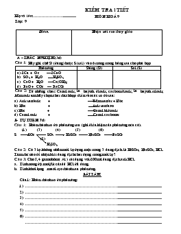 Bài giảng Kiểm tra 1tiết môn: hoá 9 lớp: 9