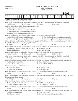 Bài giảng Kiểm tra tập trung lần 1 môn: hóa học thời gian: 45 phút