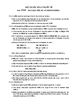 Bài giảng Một số câu hỏi lí thuyết về đại cương hoá học hữu cơ và hiđrocacbon