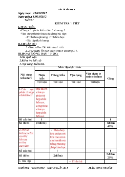 Bài giảng Tiết: 61: Kiểm tra 1 tiết (tiếp)