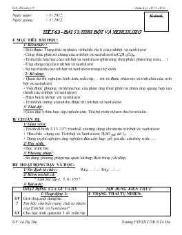 Bài giảng Tiết 63 – Bài 52: Tinh bột và xenlulozơ (tiết 1)