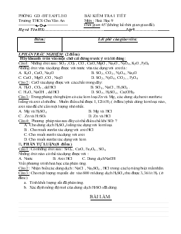 Bài kiểm tra 1 tiết môn : hoá học 9 thời gian: 45 phút