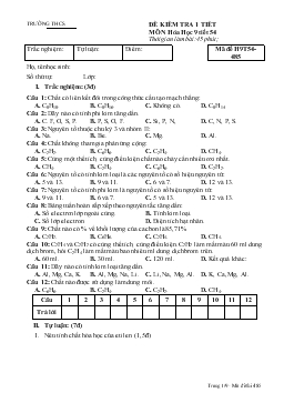 Đề kiểm tra 1 tiết môn hóa học 9 tiết 54 thời gian làm bài: 45 phút