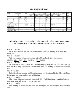 Đề kiểm tra chất lựơng cuối học kỳ 1 năm học 2008 – 2009 môn hóa học – khối 9 – thời gian làm bài 45 phút