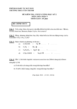 Đề kiểm tra chất lượng học kỳ 02 môn : hóa học 9 thời gian : 45 phút