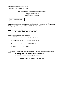 Đề kiểm tra chất lượng học kỳ 2 môn : hóa học 9 thời gian : 45 phút