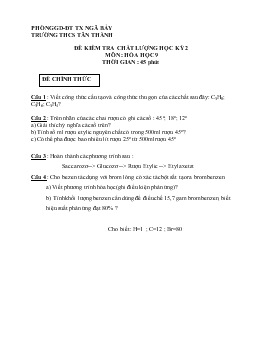 Đề kiểm tra chất lượng học kỳ số 2 môn : hóa học 9 thời gian : 45 phút