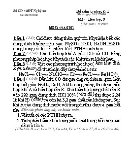 Đề kiểm tra học kì 1 môn: hóa học 9 (thời gian: 45 phút)