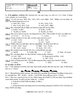 Kiểm tra 1 tiết Môn: Hoá học – 9 Tiết 10 – Tuần 5 (Tiếp)