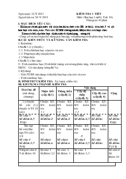Kiểm tra 1 tiết môn : hóa học lớp 9 ( tiết: 10) thời gian: 45 phút