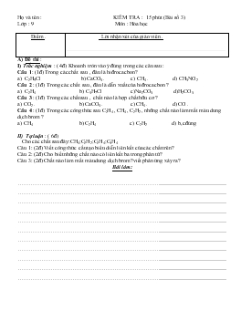 Kiểm tra : 15 phút (bài số 3) lớp : 9 môn : hóa học