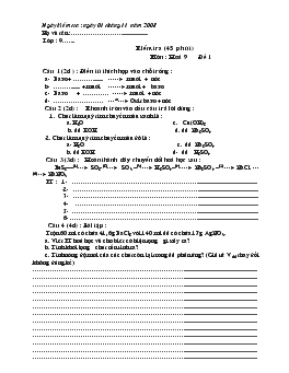 Kiểm tra (45 phút ) Môn : Hoá 9 Đề 1