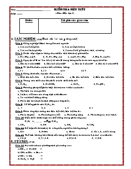 Kiểm tra một tiết môn: hóa học 9 lần 3