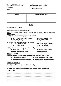 Kiểm tra một tiết môn : hóa học 9 trường THCS Sơn Dương