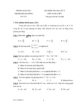 Bài 2 kiểm tra học kỳ 2 môn toán lớp 9 thời gian làm bài: 90 phút