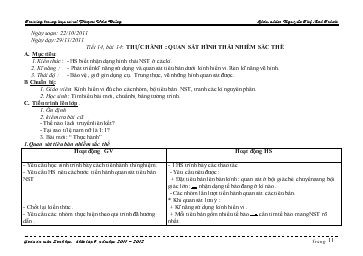 Bài giảng Tiết 14 - Bài 14: Thực hành : Quan sát hình thái nhiễm sắc thể