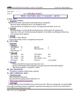 Bài giảng Tiết 19 - Bài 14: Bài thực hành 2: Tính chất hóa học của bazo - muối
