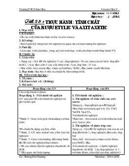 Bài giảng Tiết 58 : Thực hành : Tính chất của rượu etylic và axit axetic