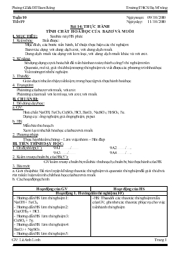 Bài giảng Tuần 10 - Tiết 19 - Bài 14: Thực hành tính chất hoá học của bazơ và muối (tiết 3)