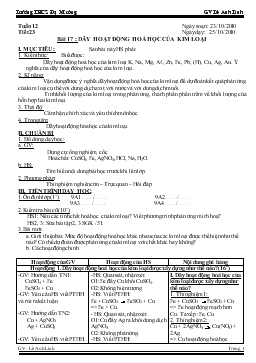 Bài giảng Tuần 12 - Tiết 23 - Bài 17 : Dãy hoạt động hoá học của kim loại (tiết 10)