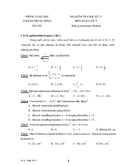 Bài kiểm tra học kỳ II môn toán lớp 9 thời gian làm bài: 90 phút