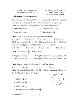 Đề 1 kiểm tra học kì II Môn toán lớp 9 thời gian làm bài: 90 phút