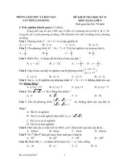 Đề 10 kiểm tra học kỳ 2 môn toán lớp 9 thời gian làm bài: 90 phút
