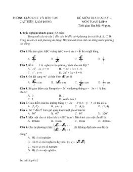 Đề 11 kiểm tra học kỳ 2 môn toán lớp 9 thời gian làm bài: 90 phút