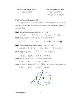 Đề 13 kiểm tra học kì 2  môn toán lớp 9 thời gian làm bài: 90 phút