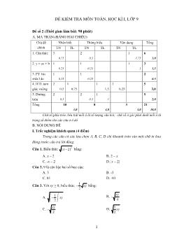 Đề 2 kiểm tra môn toán, học kì I, lớp 9