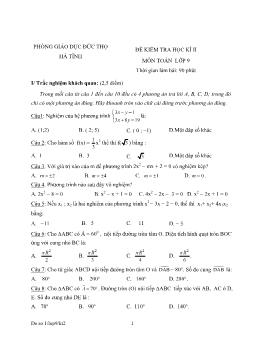 Đề 3 kiểm tra học kì 2 môn toán lớp 9 thời gian làm bài: 90 phút