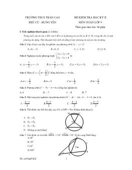 Đề 3 kiểm tra học kỳ 2 môn toán lớp 9 thời gian làm bài: 90 phút