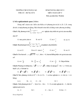 Đề 3 kiểm tra học kỳ II môn toán lớp 9 thời gian làm bài: 90 phút