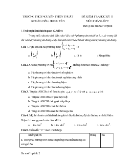 Đề 4 kiểm tra học kỳ II môn toán lớp 9 thời gian làm bài: 90 phút