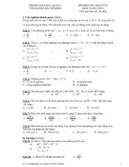 Đề 5 kiểm tra học kỳ 2 môn toán lớp 9 thời gian làm bài: 90 phút
