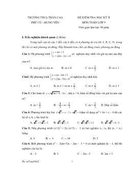 Đề 6 kiểm tra học kỳ 2 môn toán lớp 9 thời gian làm bài: 90 phút