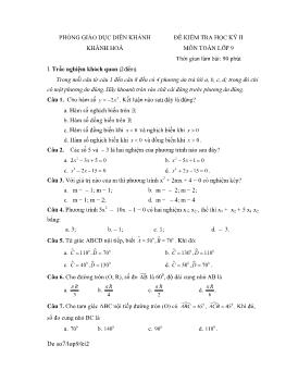 Đề 8 kiểm tra học kỳ 2  môn toán lớp 9 thời gian làm bài: 90 phút