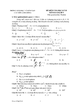 Đề 8 kiểm tra học kỳ II môn toán lớp 9 thời gian làm bài: 90 phút