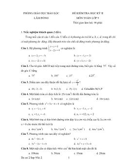Đề 9 kiểm tra học kỳ 2 môn toán lớp 9 thời gian làm bài: 90 phút