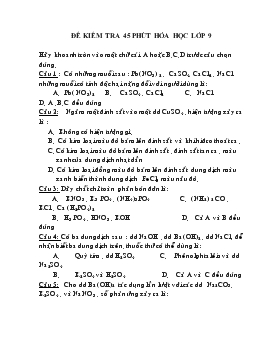 Đề kiểm tra 45 phút hóa học lớp 9