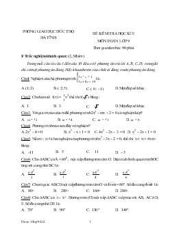Đề kiểm tra học kì II môn toán lớp 9 thời gian làm bài: 90 phút