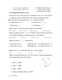 Đề kiểm tra học kỳ 2 môn toán lớp 9 thời gian làm bài: 90 phút